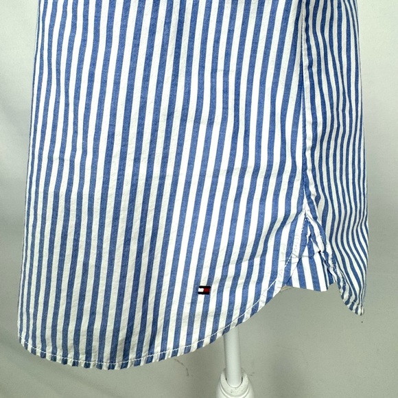 Tommy Hilfiger Popover Blouse Long Sleeves Blue White Pinstripes Cotton Medium - Picture 6 of 10